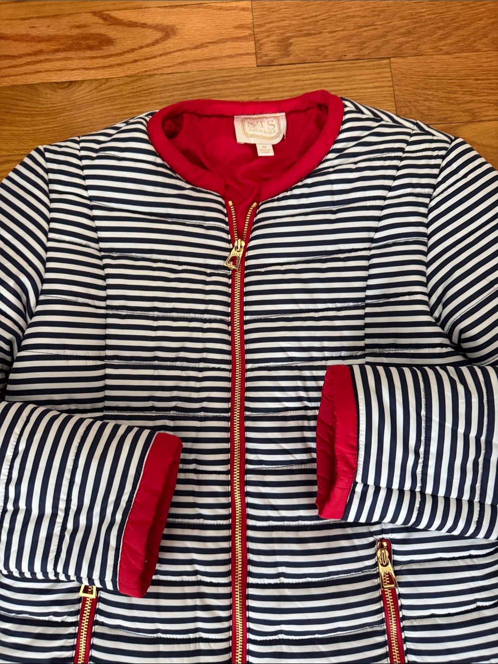 Sail to Sable STS Striped Quilted Jacket with Red Trim white navy medium coat - Picture 5 of 6